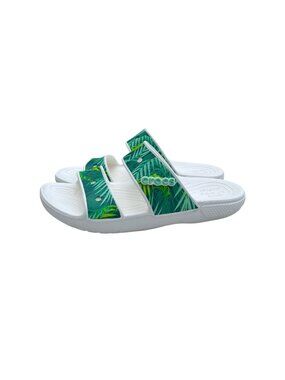 Crocs Womens Tropical Print Slide Sandals White & Green Size 9
